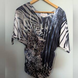 Vintage 90's Panhandle Slim Black and White‎ Floral Blouse - Women's Small